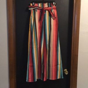 Striped Paperbag-Waisted Trousers